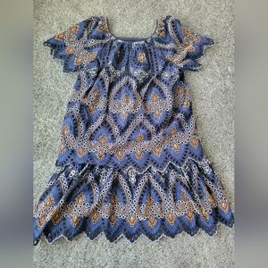 Anthropologie Nori Eyelet Blue and Gold Dress